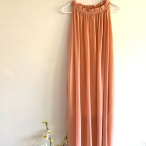 Woman’s Casual Ruffle Round Neck Long Maxi With Waistband Dress